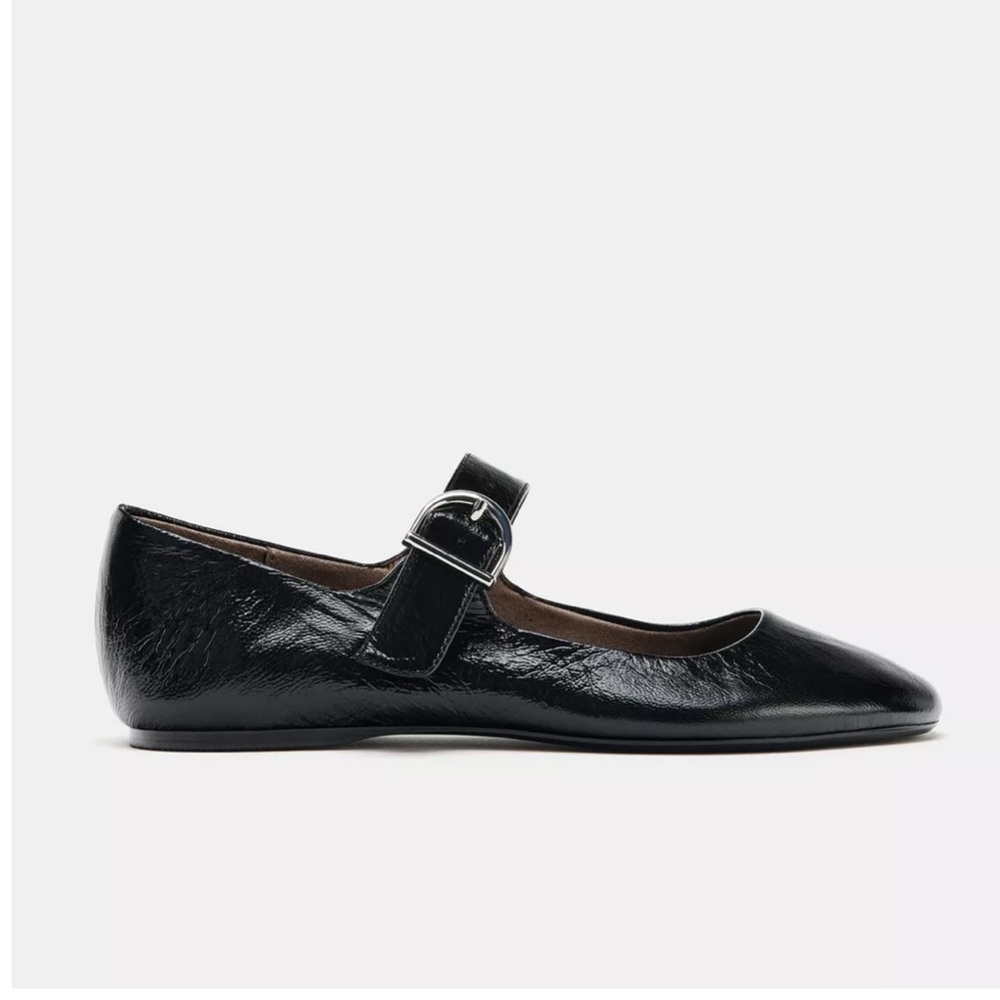 NWT ZARA LEATHER BUCKLE BALLET FLATS in BLACK size 39 /9 - Picture 2 of 16